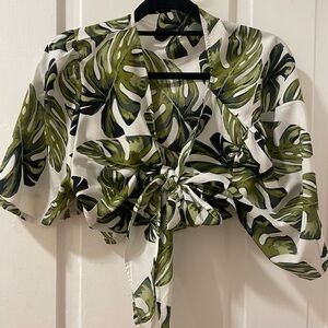Leaf Print Tie-Front Top and Short Set